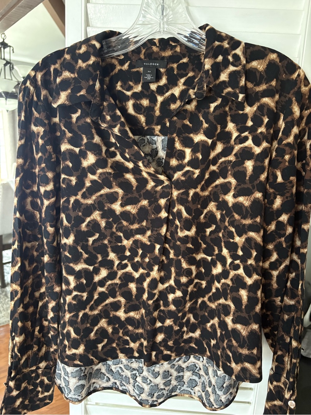 Halogen Leopard Print Button-Front Shirt - Brown & Black xs pullover